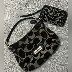 Coach Monogram Kristin Signature Black Grey Canvas Handbag & Wallet